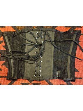 NEW Black Lace-Up Mesh Steel Boned Corset Waist Trainer Bustier 30" Wide